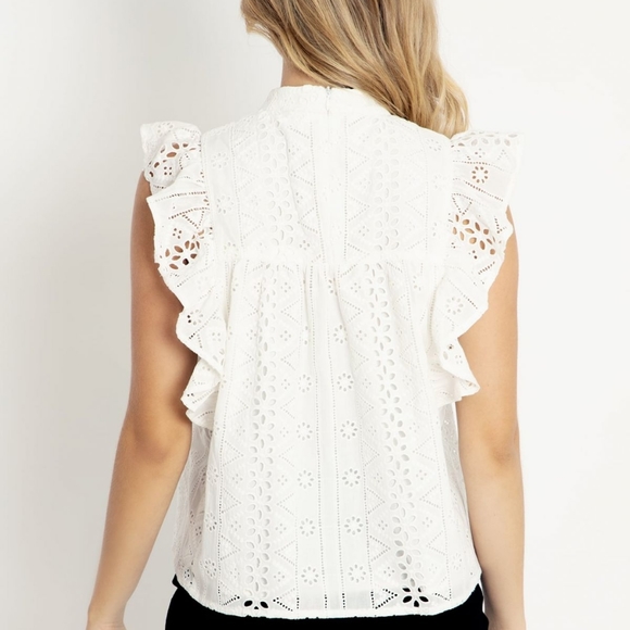 NWT BRODERIE ANGLAISE WHITE FRILL SLEEVE TOP - Picture 4 of 4